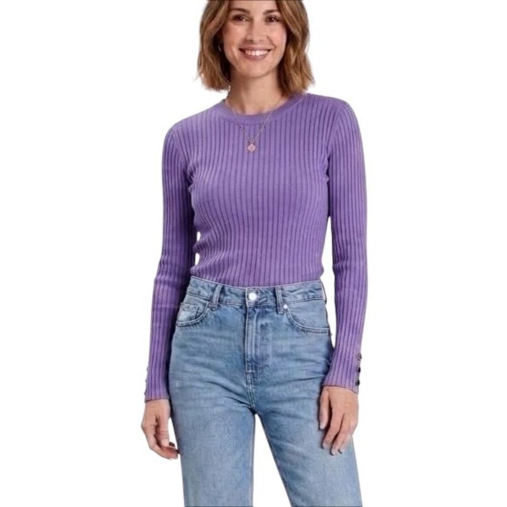 J. McLaughlin Long Sleeve Purple Ribbed Knit Sweater Size Medium